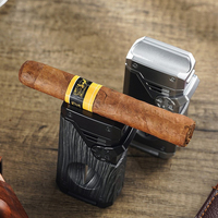 Briquet à cigares portable 4-en-1 JH avec coupe-cigare, poinçon et support de cigare, corps métallique rechargeable au gaz