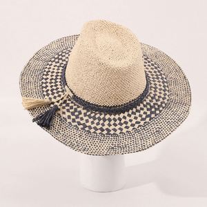 Chapeau de paille Panama à large bord tressé à la main, style européen et américain, élégant, rayé, décontracté, pour la plage et les vacances, collection 2025 - Product Image 2