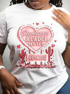 Romance Reader Motel T-shirt da donna a maniche corte, girocollo, stampa a cuore, in cotone, casual, regalo per San Valentino - Product Image 3