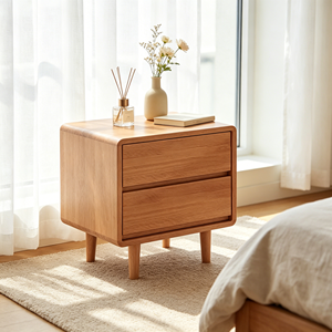 Modern Wood Nightstand with 2 Drawers Storage Bedroom Furniture Scandinavian Design Home Decor - Product Image 4