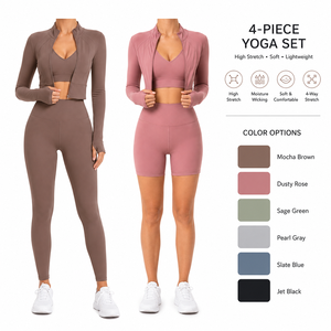 Conjunto de 4 Piezas Marca <span class=keywords><strong>XINO</strong></span>, Transpirable, Ligero, Elástico en 4 Direcciones, Anti-UV, Color Sólido, Cierre de Cremallera, Cintura Elástica Alta - Product Image 2