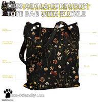 Sac fourre-tout en velours côtelé pour femme, réutilisable, avec poche à boucle magnétique, lavable en machine, importé, noir à motifs floraux, pour le travail et le shopping