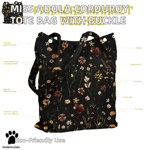 Miss <span class=keywords><strong>Adola</strong></span> Damen Cord-Tragetasche Wiederverwendbare Magnetverschluss-Tasche Maschinenwaschbar Importiert Schwarz Blumenmuster Arbeits- und Einkaufstaschen - Product Image 2