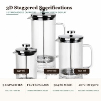 Cafetière à piston en verre à double paroi côtelée 350ml 650ml 1000ml, résistante à la chaleur, avec piston à thé cannelé en acier inoxydable