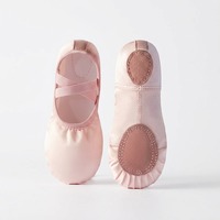 BW61 En gros Chaussons de ballet en satin pour filles, semelle en cuir fendu, souples, pour l'entraînement et la scène des enfants