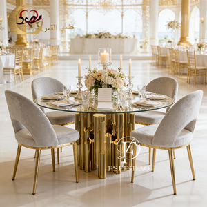 ชุดโต๊ะอาหารและเก้าอี้สแตนเลสสตีลทันสมัยสไตล์ดูไบ สำหรับใช้ในบ้าน อพาร์ทเมนต์ โรงแรม และกลางแจ้ง สำหรับงานจัดเลี้ยง สามารถปรับแต่งได้ - Product Image 5