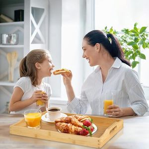 Bamboo Serving <b>Tray</b> 15.75x12.2x1.37 In Multifunctional With Handles For Breakfast <b>Snack</b> Coffee Residential Use - Product Image 2