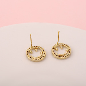 <b>Stud</b> <b>Earrings</b> Smiley Face Gold Micro Set Zircon Hollow Out For Women Gift - Product Image 3