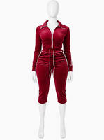 Ensemble deux pièces en velours pour femme : veste zippée à manches longues et pantalon capri, survêtement en velours pour la détente