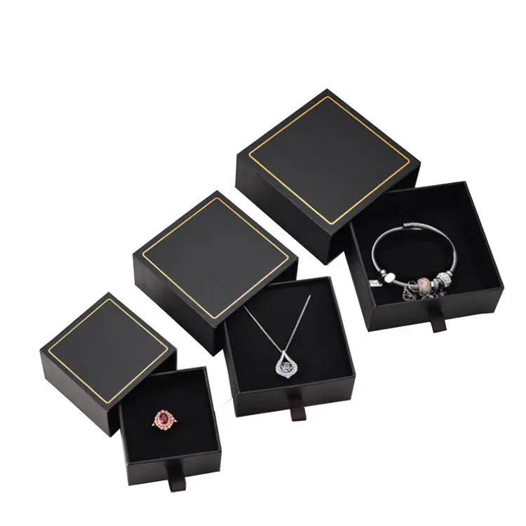 Jewelry box drawer small white black Paper Cardboard ring necklace pearl box with logo drawer box jewelry With Logo Printed