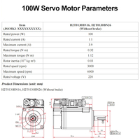 Kit Motor Servo AC Satu Fasa 220V 100W 0.32nm 3000rpm dan Penggerak Servo EtherCAT untuk Mesin CNC Printer 3D