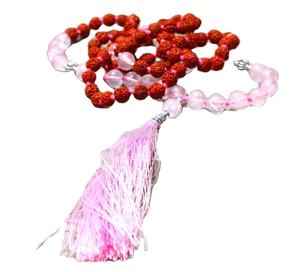 Pierres précieuses naturelles de haute qualité Rudraksha perles de Mala nouées cristal de Quartz Rose pierres de guérison collier Piedras Naturales - Product Image 2