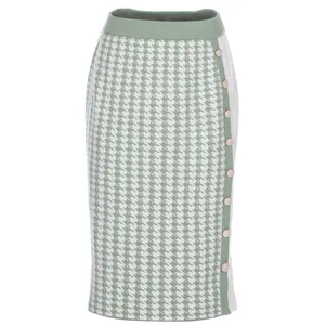 Осенне-зимняя новая женская вязаная юбка Oem/odm с высокой талией, облегающая юбка средней длины с разрезом «гусиная лапка»