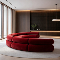 Rotes Samt-Modulsofa mit Geschwungener Form, Modernes Organisches Sektionalsofa für Villen-Wohnzimmer