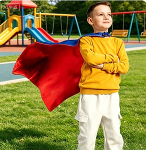 Cape en satin réversible de taille carrée <span class=keywords><strong>70</strong></span>*<span class=keywords><strong>70</strong></span> cm pour enfants, sans imprimé, double face, pour fête d'anniversaire et cosplay - Product Image 2