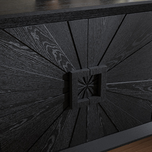 Premium Rustic American Farmhouse Credenza 60 In Black Symmetrical Sunburst Door Design Heavy Duty TV Stand - Product Image 6