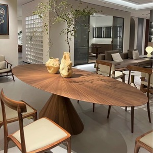 Tavolo da Pranzo Moderno in <span class=keywords><strong>Legno</strong></span> di Noce Nero Ovale, Stile UFO, per Villa di Design, Grande, Minimalista Nordico, Scrivania per Ufficio - Product Image 1