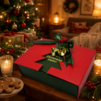 Boîte Cadeau de Noël Leabon en Papier Rouge et Vert avec Découpe Arbre Doré Joyeux Noël pour Emballage Cadeau de Fêtes Vente en Gros Usine