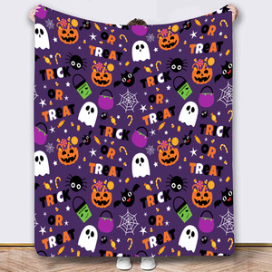 Cute Ghost Pattern Flannel Throw Blanket Rectangular Anti-Pilling Home Use Autumn Style Simple Design Machine Washable - Product Image 2