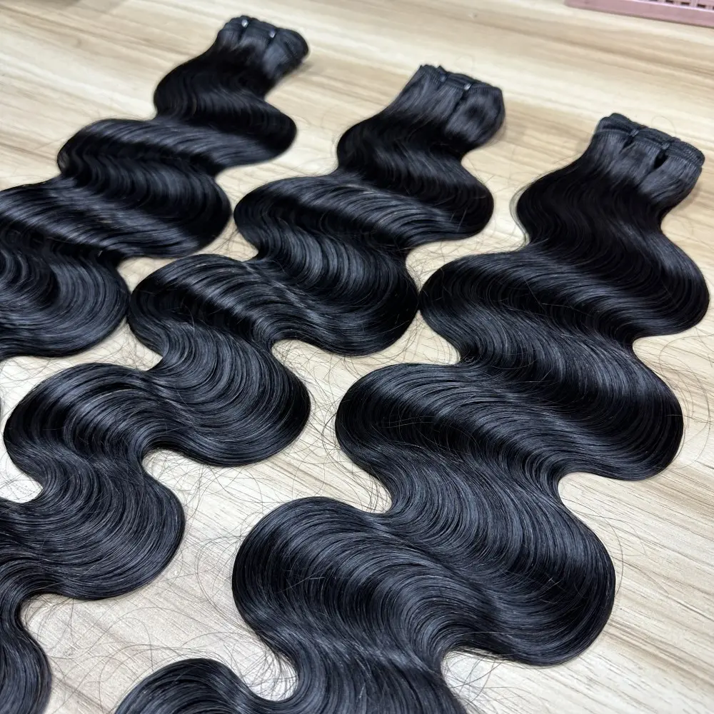 Goodluck 15A lớp tóc Nhà cung cấp bán buôn Brazil đen Việt Nam tóc con người nguyên bó phía trước và đóng cửa của tóc cho bán