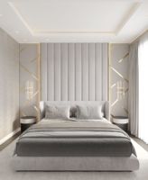 Lit King Size de Luxe en Bois pour Adultes, Tissu Confortable et Rembourrage Doux, Design Moderne, Mobilier de Chambre d'Hôtel, Fabriqué en Italie