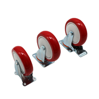 Roue pivotante de chariot en polyuréthane rouge à usage moyen 75mm 100mm 125mm 3 4 5 pouces