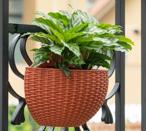 Jardinière murale semi-circulaire <span class=keywords><strong>en</strong></span> rotin et plastique, panier mural demi-rond pour décoration intérieure et extérieure - Product Image 2