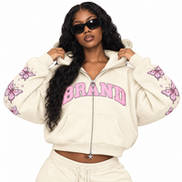 Hoodie Femme Court Personnalisé Streetwear Épais Oversize Coupe Boxy Épaules Tombantes avec Sérigraphie et Broderie de Patchs