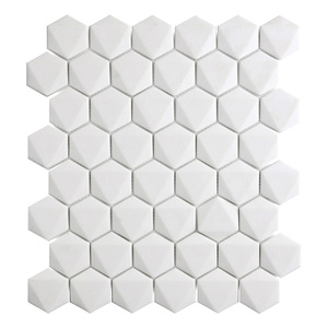 Tùy chỉnh tái chế thủy tinh vát trắng long lanh nhà bếp backsplash 3D hình lục giác phòng tắm khảm gạch thủy tinh - Product Image 2