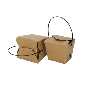 customize food kraft paper packaging box with handle with your own logo paper lunch box supplier