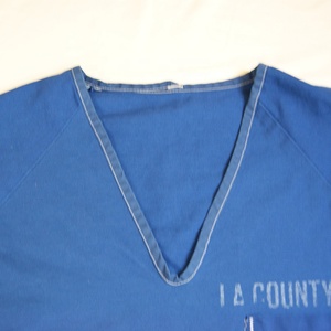 Promotion Vintage Loose Fit V Neck Front Pocket La County Jail Top, Blue Short Sleeve <strong>Prison</strong> Wear Issue <strong>Uniform</strong> Costume - Product Image 2