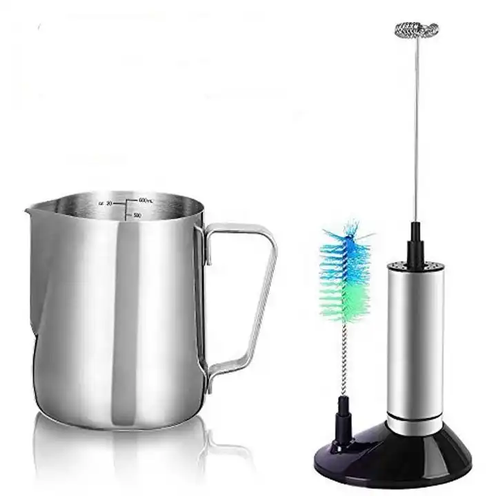 Handheld Milk Frother Stainless Steel Single Whisk with Stand