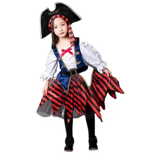 New Girl Halloween Pirate Show Costume Evil Queen Mesh Girl Dress Set