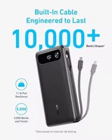 Batterie externe Anker 20 000 mAh avec câble USB-C intégré, chargeur portable 87 W max, charge rapide, 2 sorties USB-C, 1 sortie USB-A
