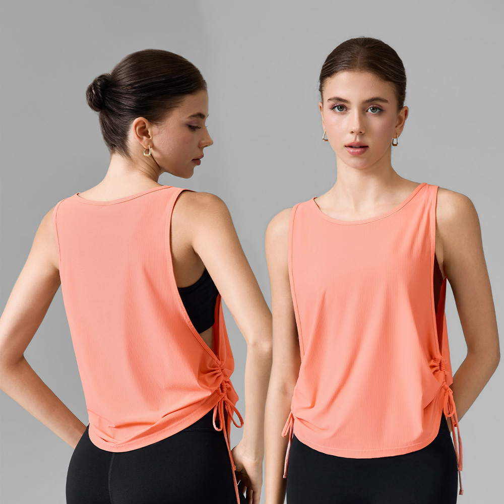 Roregal Loose Yoga Tank Top Women Side Drawstring Ruched Workout Shirt Sleeveless Gym Cover up for Summer Running