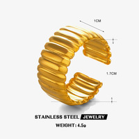 Cincin Garis Minimalis Baja Tahan Karat Gaya Instagram Mode Eropa dan Amerika untuk Wanita, Lapis Emas 18K, Lebar dan Tebal