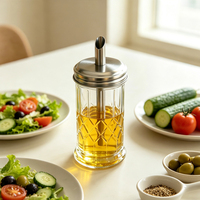 Bouteille Distributrice d'Huile d'Olive en Verre Gaufré avec Bec Verseur et Couvercle – Contenant de Rangement pour Vinaigre et Sirop de Cuisine – Offre Spéciale