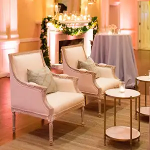 Französische Art massives Eichenholz hochwertige Leinen Anpassung gelegentliche Stuhl Vintage Hochzeit Event Vermietung ein Sitz Sofa