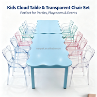 Table d'activités extérieure moderne ondulée pour enfants avec ensemble de chaises en plastique transparent pour location de fêtes en extérieur, crèches et usage domestique