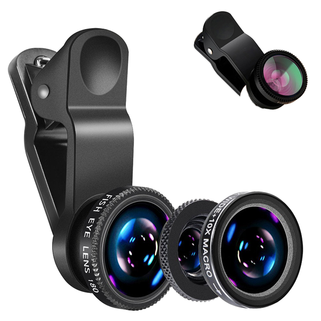 High Quality 3-in-1 Wide Angle Macro Fisheye Lens for Smartphone Camera