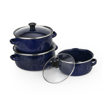 Ensemble de 3 casseroles en émail, casserole à pois avec couvercle en verre pour la cuisine à domicile