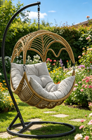 Fauteuil suspendu en rotin PE d'extérieur avec support, chaise à bascule rembourrée pour patio, jardin, balcon