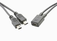 USB Mini 5Pin betina Ke Mini Usb 5pin jantan + pemisah Y jantan USB mikro 1 hingga 2 kabel pengisi daya konverter 30CM