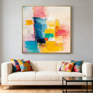 Tùy Chỉnh Trừu Tượng Đầy Màu Sắc Hiện Đại Tường Nghệ Thuật Kết Cấu Ban Đầu Hình Học Sơn Dầu Trên Vải Cho Phòng Khách - Product Image 1