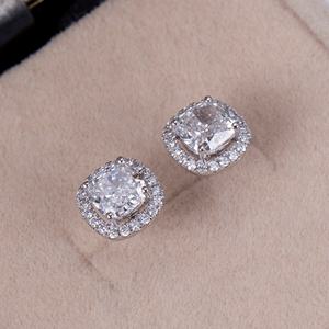Messi Jewelry MSE-590 14K 5*5 <b>Cushion</b> Diamond Earrings Engagement Dating Gift for Girls - Product Image 3