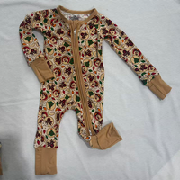 Pyjama de Noël personnalisé en bambou imprimé Joyeux Noël à manches longues avec fermeture éclair pour bébés filles – Combinaison en bambou