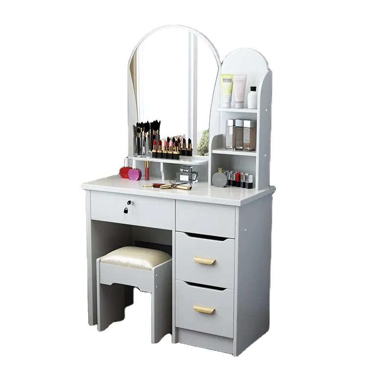 White Dressing Table Makeup Vanity Desk Floral Bedroom mit Mirror & Stool