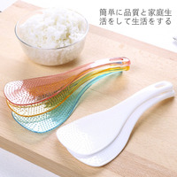 Ensemble de deux cuillères à riz en plastique, blanc translucide, manche incurvé, résistant à la chaleur, antiadhésif, pour service au cuiseur à riz
