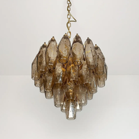 Lustre élégant en verre de Murano Poliedri, design italien, verre fumé, luminaire suspendu pour chambre à coucher, café