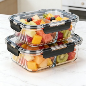Contenants de préparation de repas réutilisables, boîte à lunch en verre hermétique pour micro-ondes, ensemble de contenants de stockage alimentaire en verre avec couvercles noirs - Product Image 5
